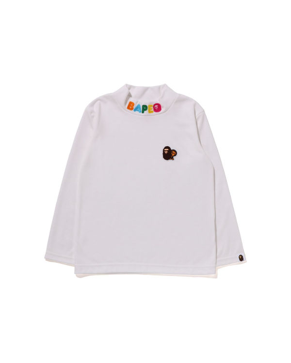 T Shirts Bape Ape Head & Milo One Point High Neck L/S Blanche Enfant | BDX-17420469