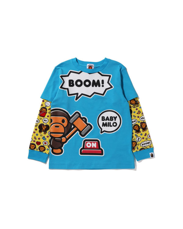 T Shirts Bape Milo Speech Balloon Layered L/S Bleu Enfant | UTI-75314652