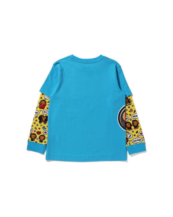 T Shirts Bape Milo Speech Balloon Layered L/S Bleu Enfant | UTI-75314652