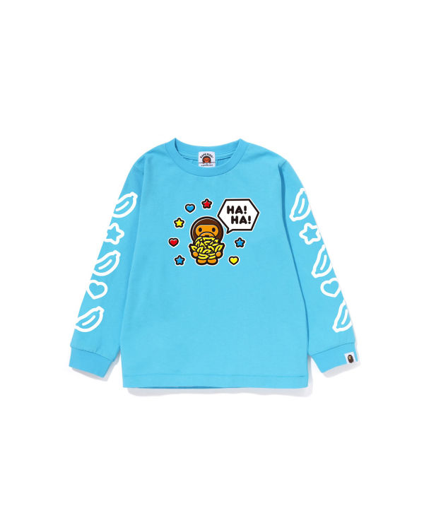 T Shirts Bape Milo Speech Balloon L/S #1 Bleu Enfant | HNP-03586097