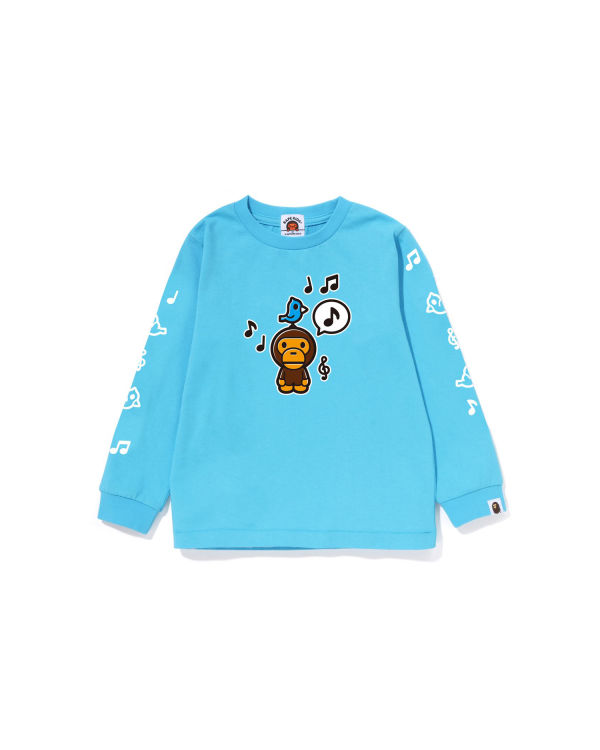 T Shirts Bape Milo Speech Balloon L/S #2 Bleu Enfant | YTH-34665174