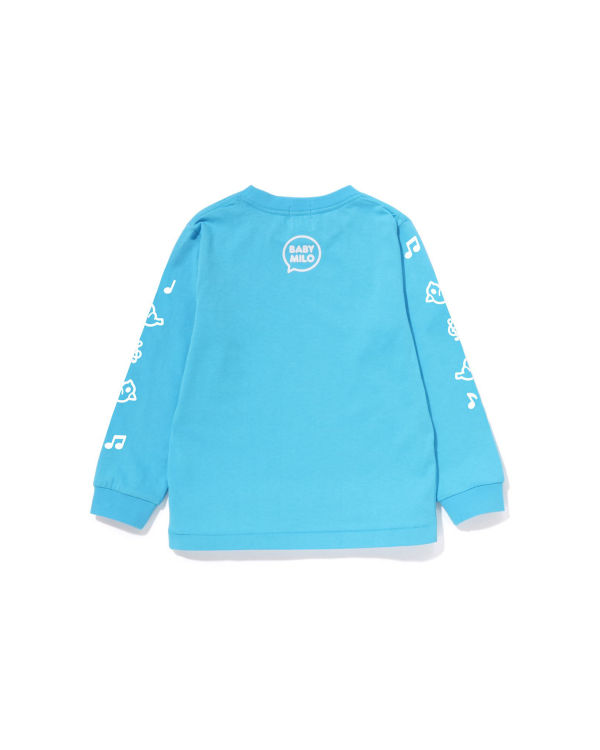 T Shirts Bape Milo Speech Balloon L/S #2 Bleu Enfant | YTH-34665174