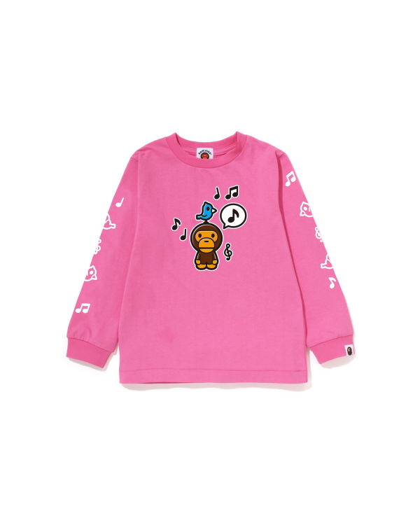 T Shirts Bape Milo Speech Balloon L/S #2 Rose Enfant | TCC-69068362