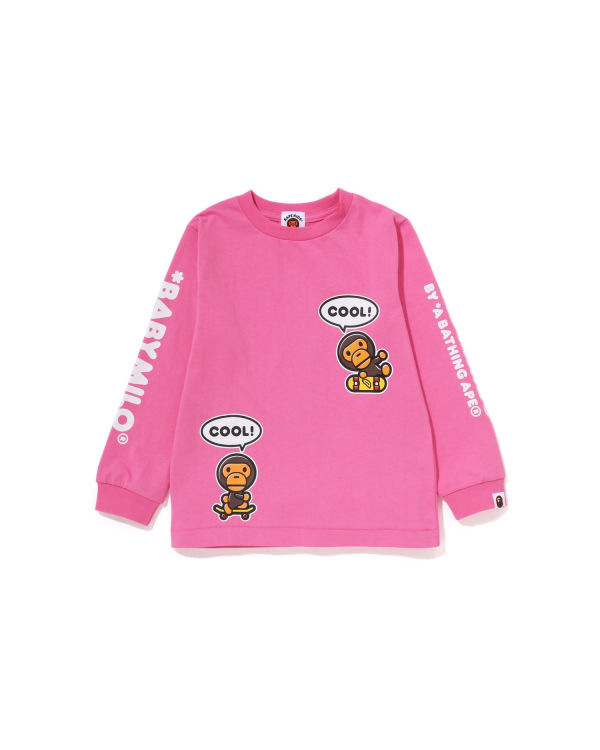 T Shirts Bape Milo Speech Balloon L/S #3 Rose Enfant | VRU-59729374