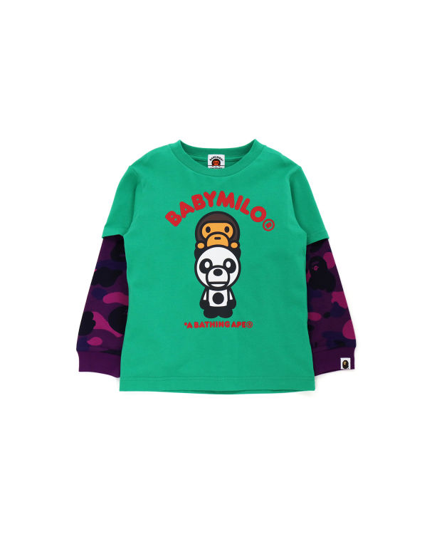 T Shirts Bape Color Camo Milo Panda Layered Long Sleeve Paon Vert Enfant | NXZ-56510649