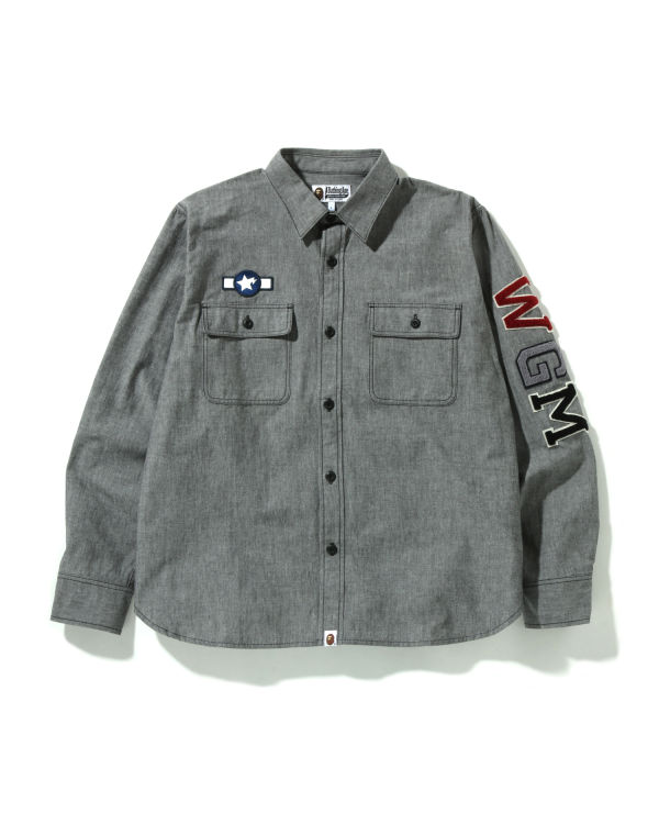 Chemises Bape Busy Shark Chambray Relaxed Fit Noir Homme | UEA-59234029