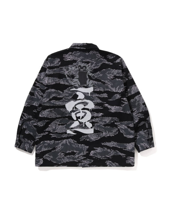 Chemises Bape Tiger Camo Relaxed Fit Military Noir Homme | ZPT-07907453