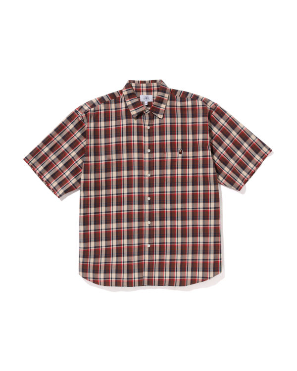 Chemises Bape Mini Check Loose Fit S/S Rouge Clair Homme | GFB-94070597