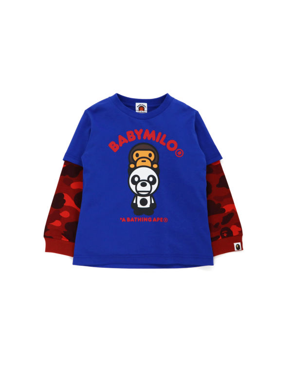 T Shirts Bape Color Camo Milo Panda Layered Long Sleeve Bleu Enfant | PIY-07558542