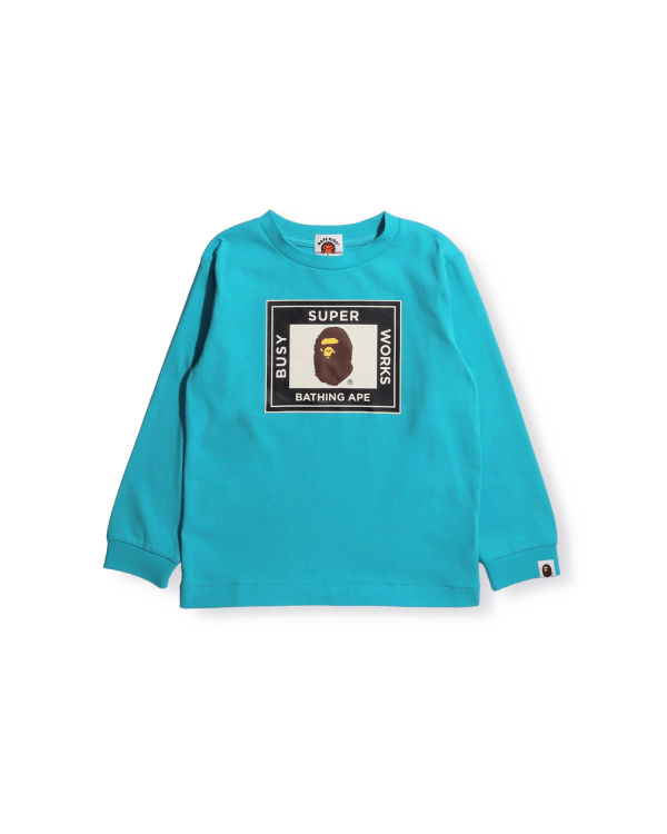 T Shirts Bape Super Busy Works L/S Bleu Enfant | KHO-91643480