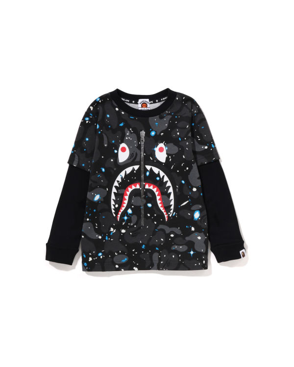 T Shirts Bape Space Camo Shark Layered L/S Noir Enfant | ALX-55592743