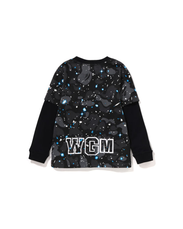 T Shirts Bape Space Camo Shark Layered L/S Noir Enfant | ALX-55592743