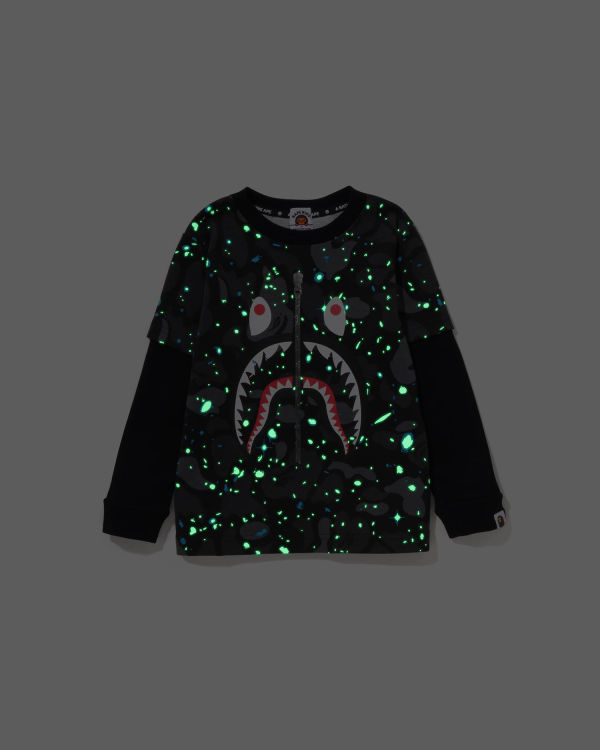 T Shirts Bape Space Camo Shark Layered L/S Noir Enfant | ALX-55592743