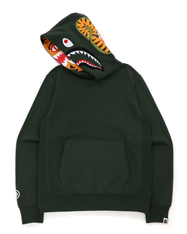 Sweat à Capuche Bape Shark Inside Tiger Pullover Vert Foncé Homme | FXK-63955729