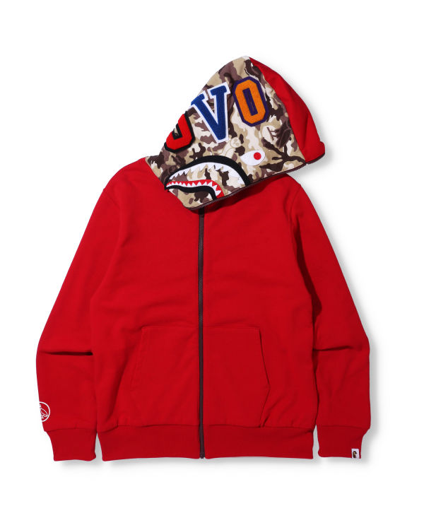 Sweat à Capuche Bape X OVO Woodland Camo Shark Reversible Full Zip Rouge Clair Homme | VIE-55242908