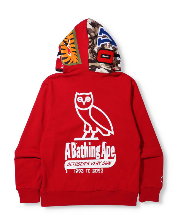 Sweat à Capuche Bape X OVO Woodland Camo Shark Reversible Full Zip Rouge Clair Homme | VIE-55242908