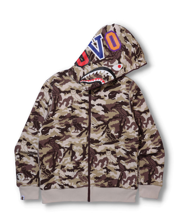 Sweat à Capuche Bape X OVO Woodland Camo Shark Reversible Full Zip Rouge Clair Homme | VIE-55242908