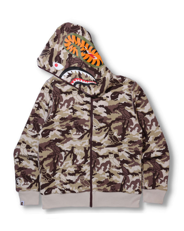 Sweat à Capuche Bape X OVO Woodland Camo Shark Reversible Full Zip Rouge Clair Homme | VIE-55242908