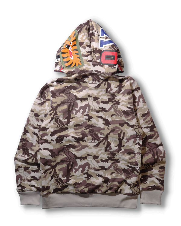 Sweat à Capuche Bape X OVO Woodland Camo Shark Reversible Full Zip Rouge Clair Homme | VIE-55242908