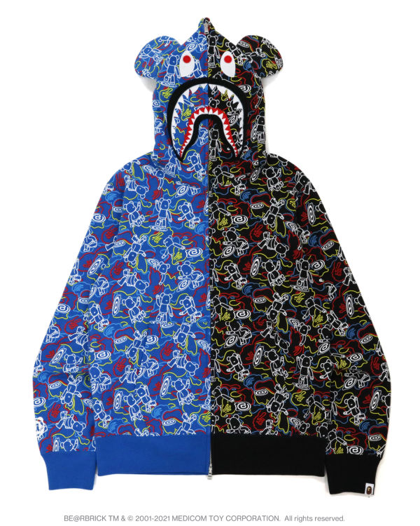 Sweat à Capuche Bape X Medicom Toy Camo BE@R Shark Half Full Zip Noir Bleu Homme | PZO-85312454