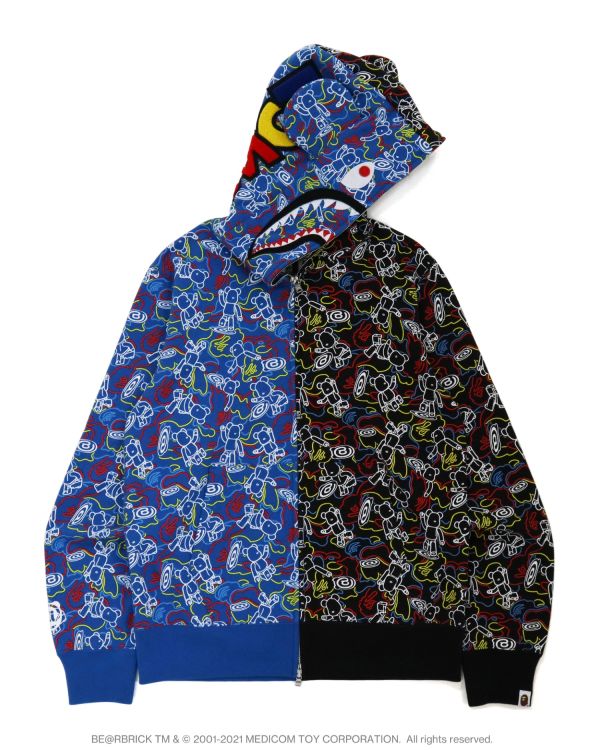 Sweat à Capuche Bape X Medicom Toy Camo BE@R Shark Half Full Zip Noir Bleu Homme | PZO-85312454