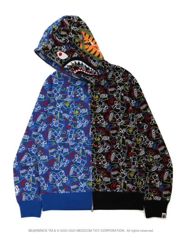 Sweat à Capuche Bape X Medicom Toy Camo BE@R Shark Half Full Zip Noir Bleu Homme | PZO-85312454