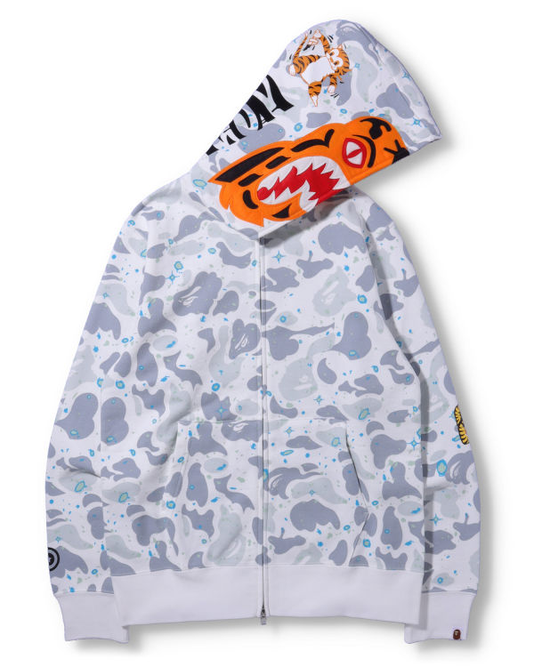 Sweat à Capuche Bape Space Camo Tiger Full Zip Blanche Homme | SVI-07135422