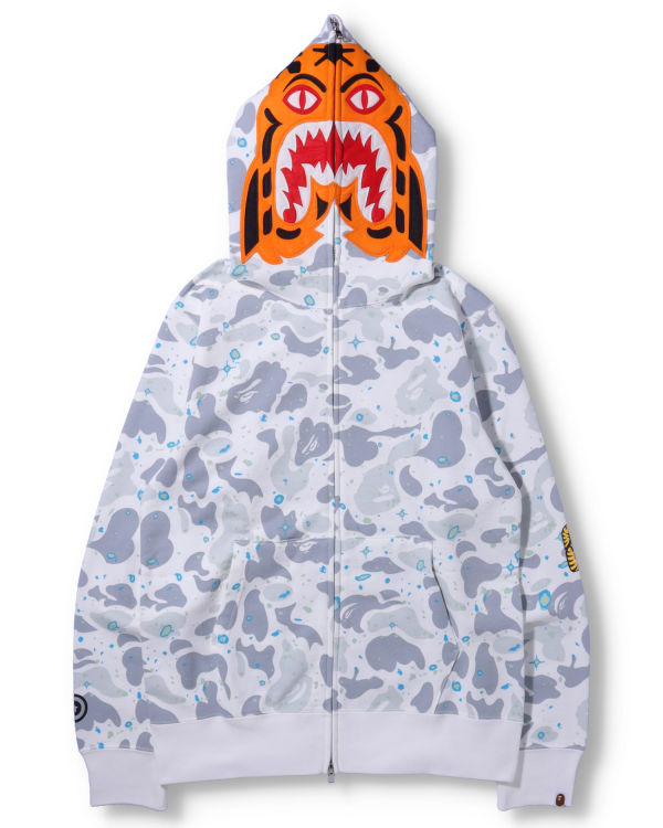 Sweat à Capuche Bape Space Camo Tiger Full Zip Blanche Homme | SVI-07135422