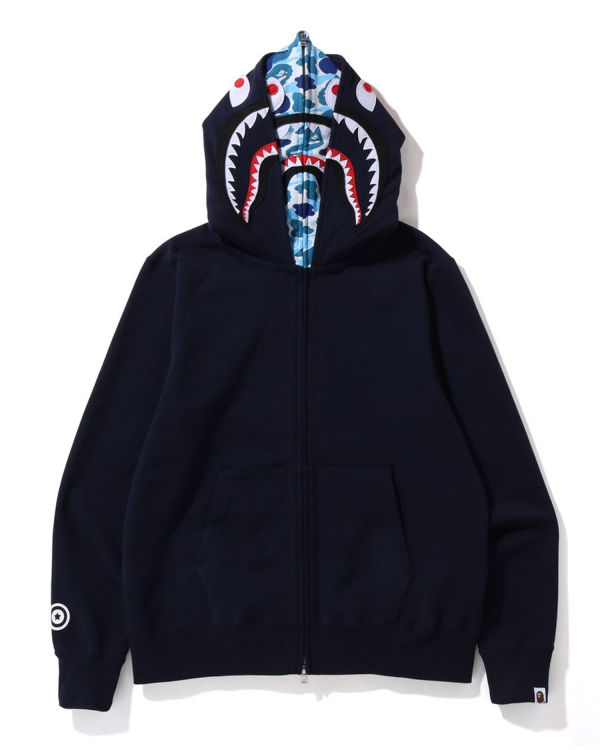 Sweat à Capuche Bape ABC Camo Shark Larges Fit Full Zip Bleu Homme | IIU-05819803