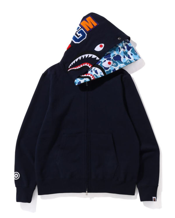 Sweat à Capuche Bape ABC Camo Shark Larges Fit Full Zip Bleu Homme | IIU-05819803