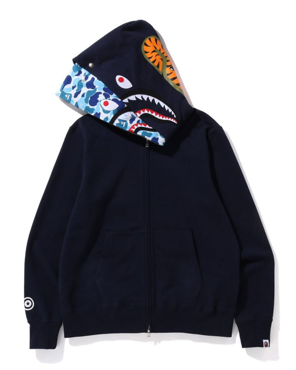 Sweat à Capuche Bape ABC Camo Shark Larges Fit Full Zip Bleu Homme | IIU-05819803