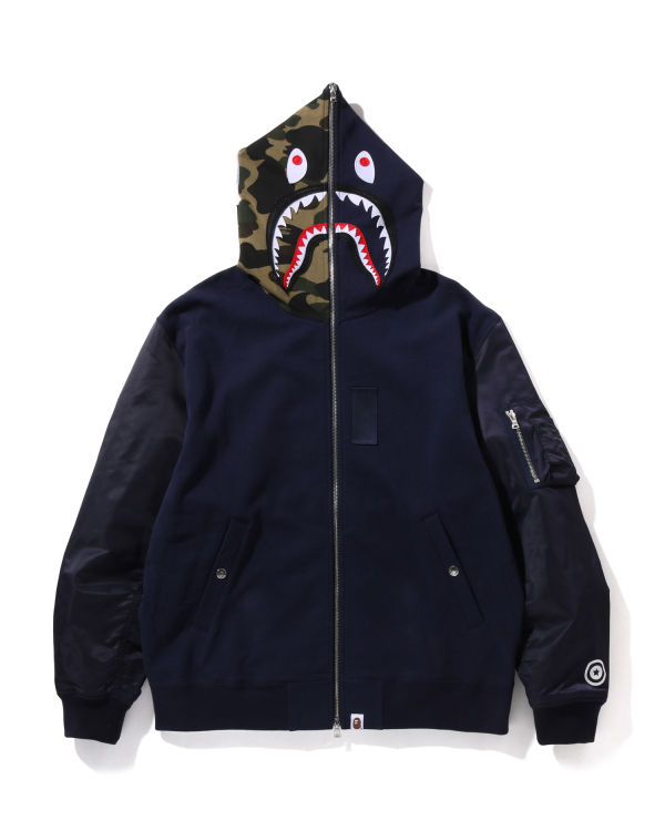 Sweat à Capuche Bape Military Shark Relaxed Fit Full Zip Bleu Marine Bleu Homme | BIA-83417578