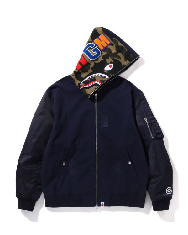 Sweat à Capuche Bape Military Shark Relaxed Fit Full Zip Bleu Marine Bleu Homme | BIA-83417578