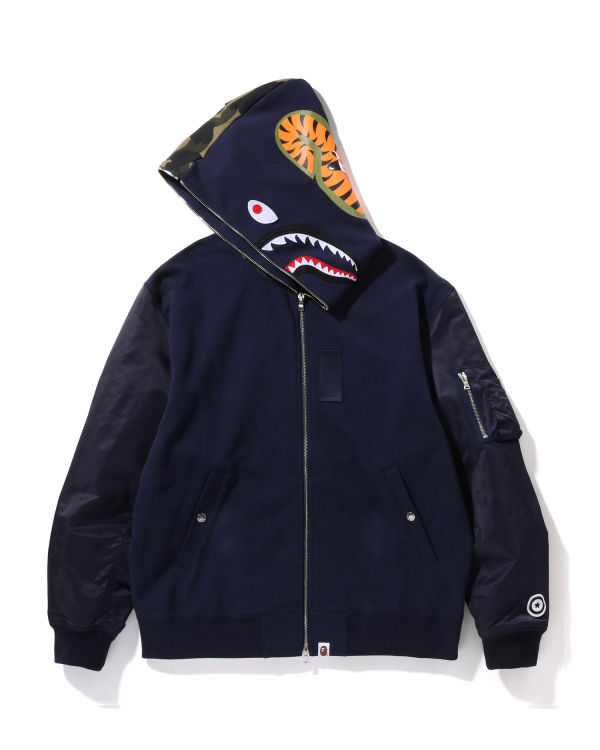 Sweat à Capuche Bape Military Shark Relaxed Fit Full Zip Bleu Marine Bleu Homme | BIA-83417578