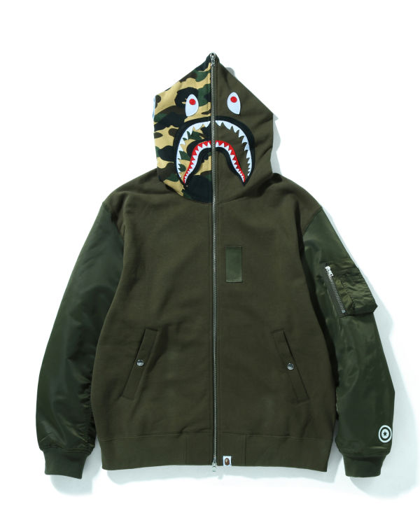 Sweat à Capuche Bape Military Shark Relaxed Fit Full Zip Vert Homme | VEA-29195008