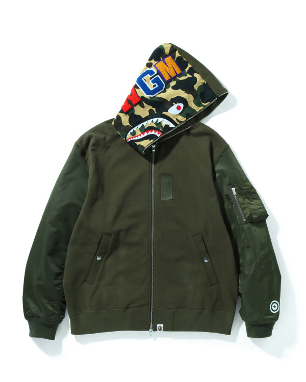 Sweat à Capuche Bape Military Shark Relaxed Fit Full Zip Vert Homme | VEA-29195008