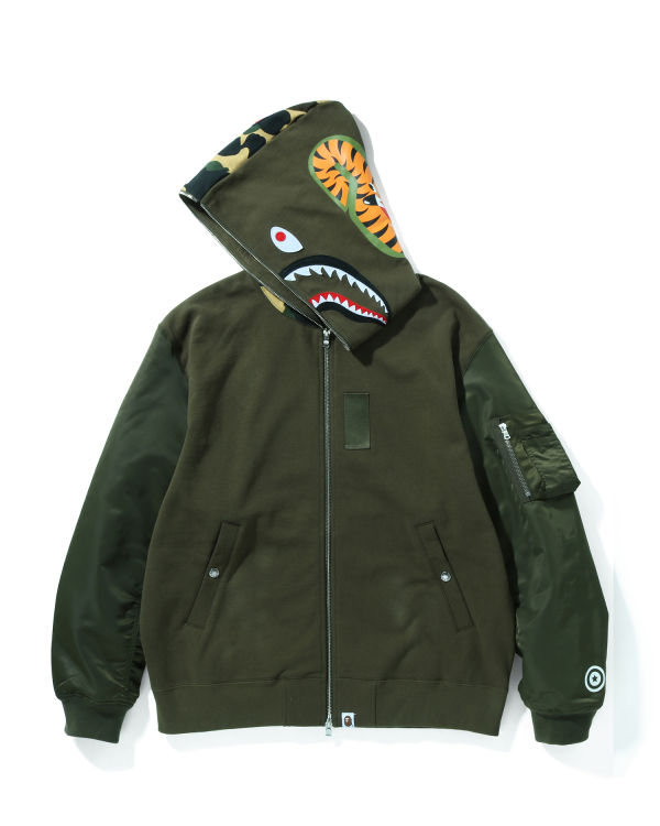 Sweat à Capuche Bape Military Shark Relaxed Fit Full Zip Vert Homme | VEA-29195008