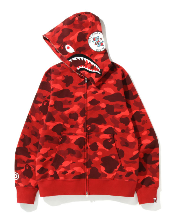 Sweat à Capuche Bape Color Camo Shark Full Zip Rouge Clair Homme | EYI-27997834