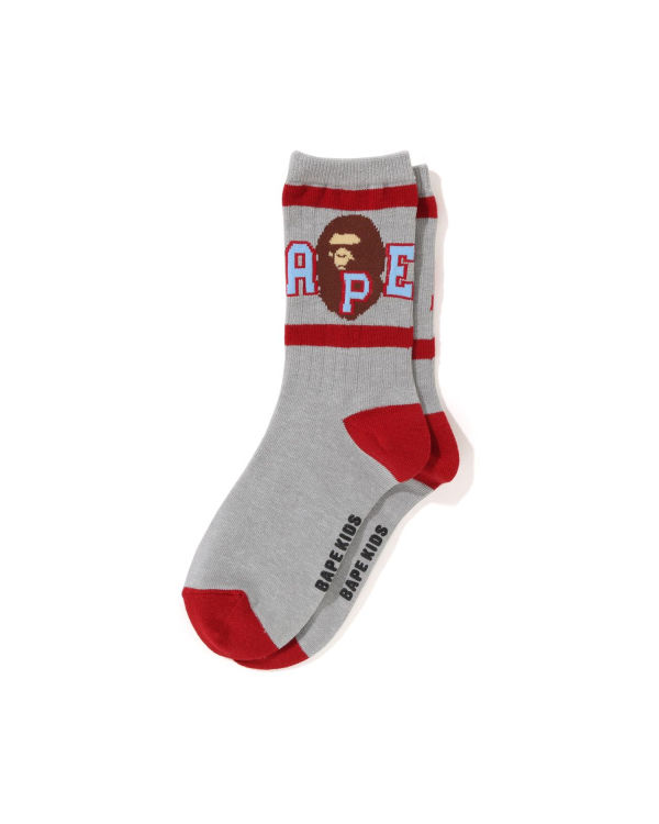 Chaussettes Bape Ape Head Line Rib Grise Enfant | QOG-07552319