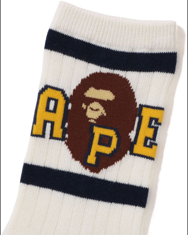 Chaussettes Bape Ape Head Line Rib Blanche Enfant | EVS-80262554