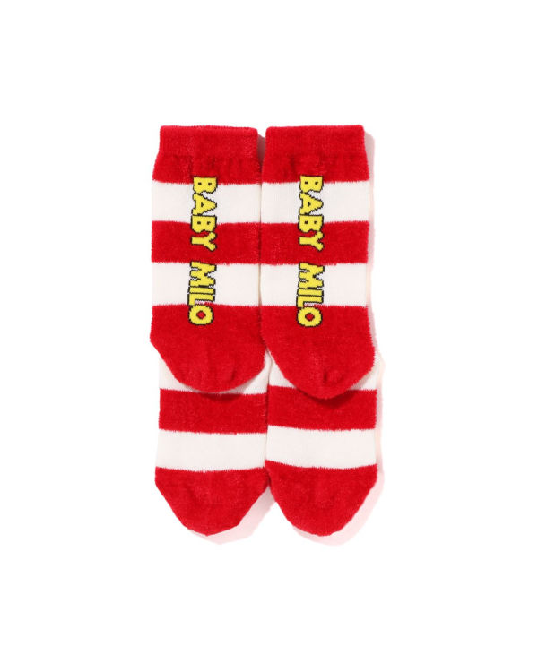 Chaussettes Bape Hoop Milo Face Rouge Clair Enfant | JWS-00010410