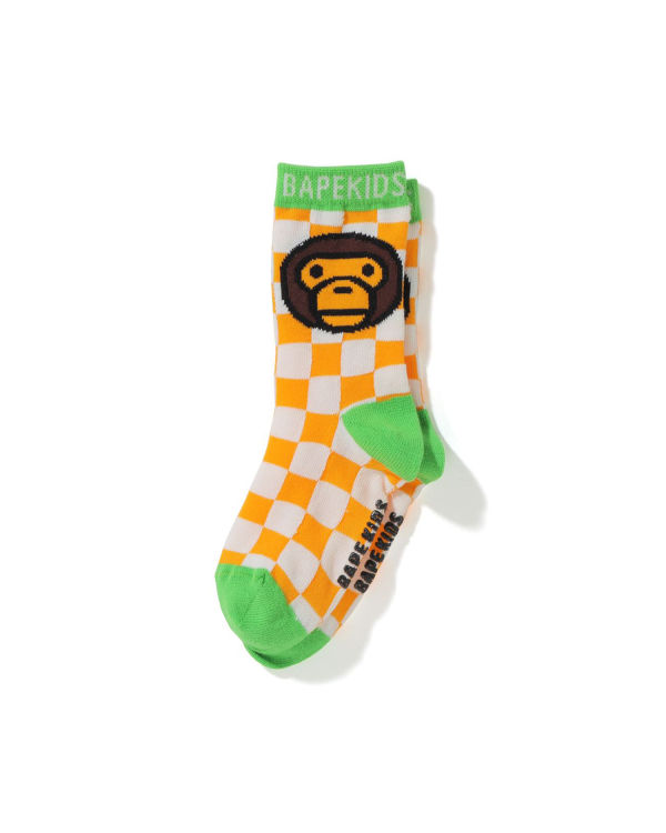 Chaussettes Bape Milo Checkered Flag Orange Enfant | LCQ-11847339