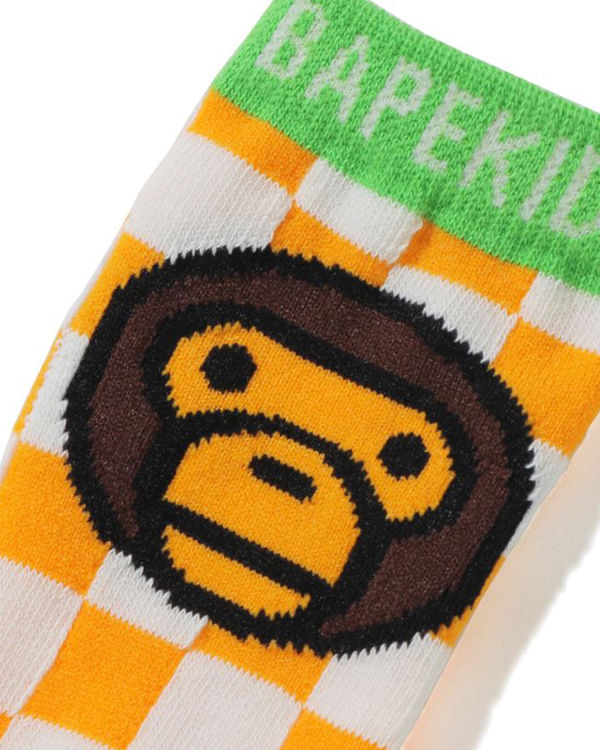 Chaussettes Bape Milo Checkered Flag Orange Enfant | LCQ-11847339