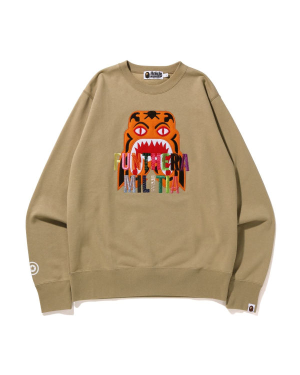 Sweats Bape Tiger Embroidery Crewneck Beige Homme | UFM-59478229