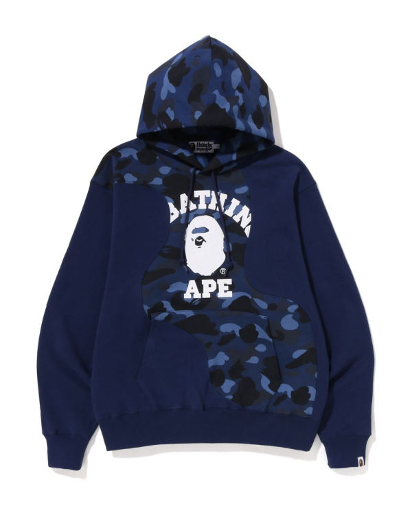 Sweat à Capuche Bape Color Camo College Cutting Relaxed Fit Bleu Marine Bleu Homme | IPA-46267230