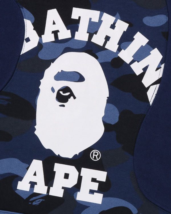 Sweat à Capuche Bape Color Camo College Cutting Relaxed Fit Bleu Marine Bleu Homme | IPA-46267230