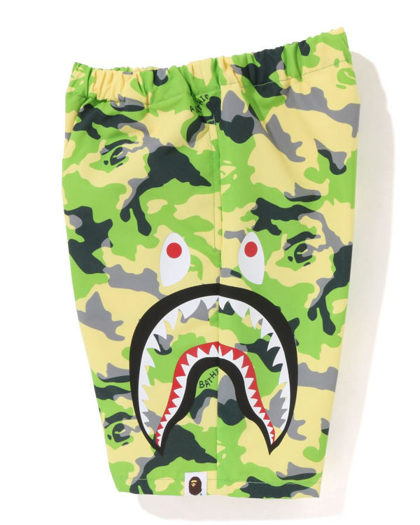 Shorts Bape Woodland Camo Side Shark Beach Vert Enfant | BLT-90289173