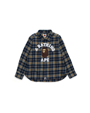 Chemises Bape College Flannel Check Bleu Foncé Enfant | OFC-21700652