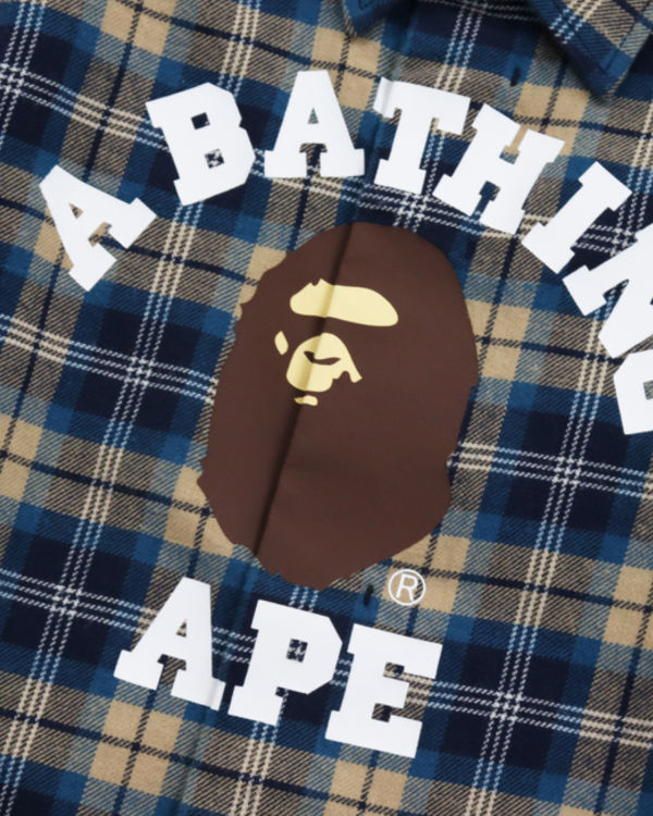 Chemises Bape College Flannel Check Bleu Foncé Enfant | OFC-21700652