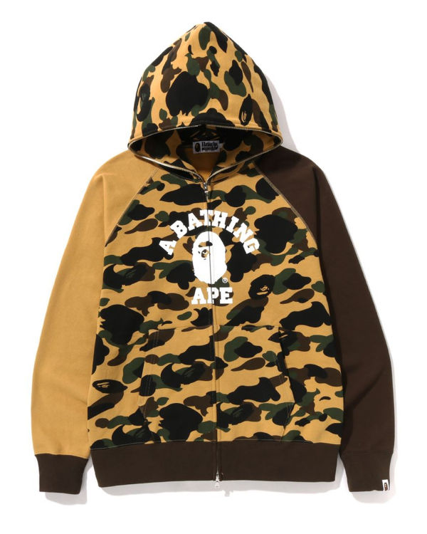 Sweat à Capuche Bape 1st Camo Crazy College Full Zip Jaune Homme | TLZ-58645535